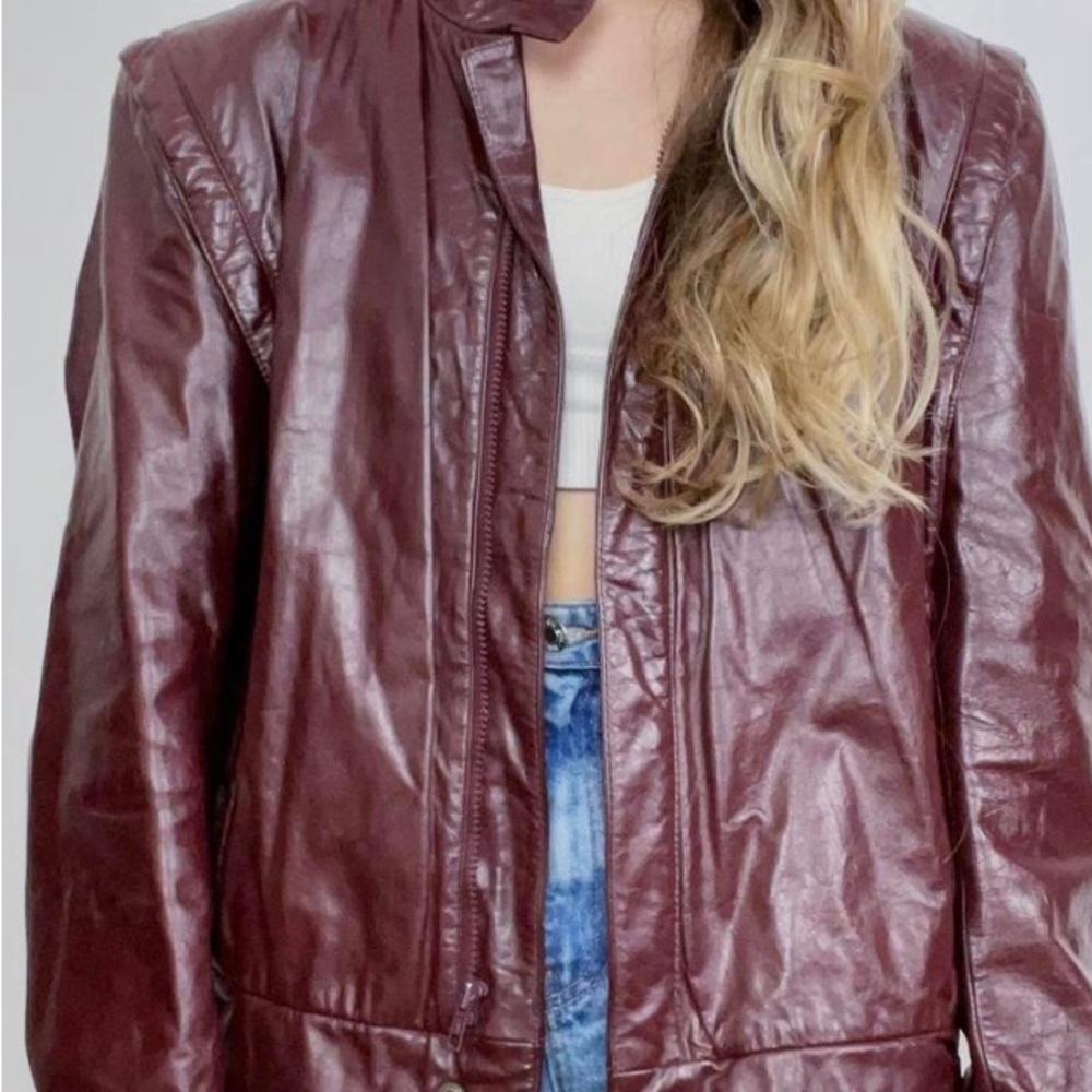 90s Vintage Red Leather Bomber Jacket